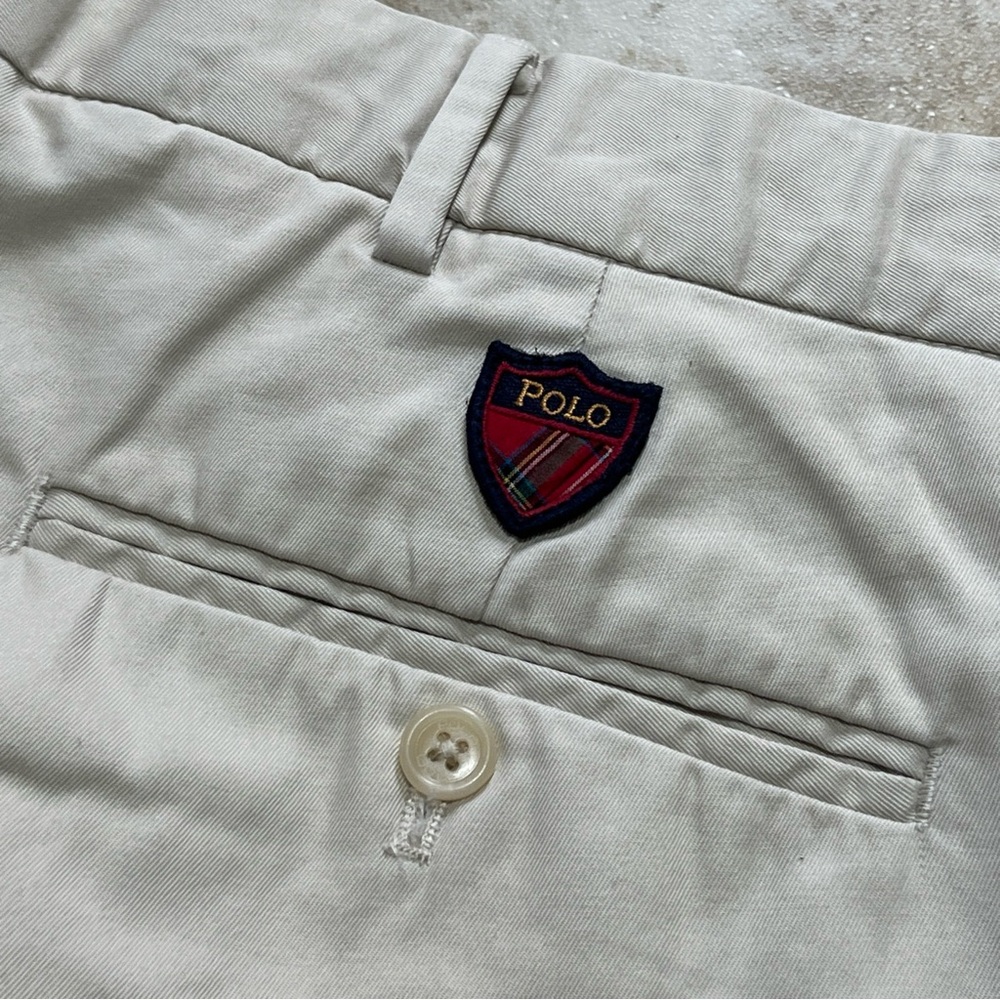 Polo Golf Shorts Mens SIze 38/30 Khaki Chino Pants Vintage USA Made Crest Patch